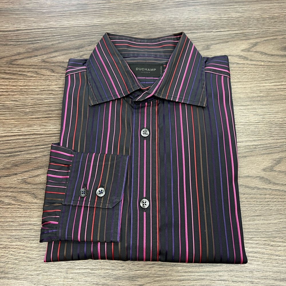 Duchamp Black, Pink, Blue & Red Stripe Shirt 16 34/35